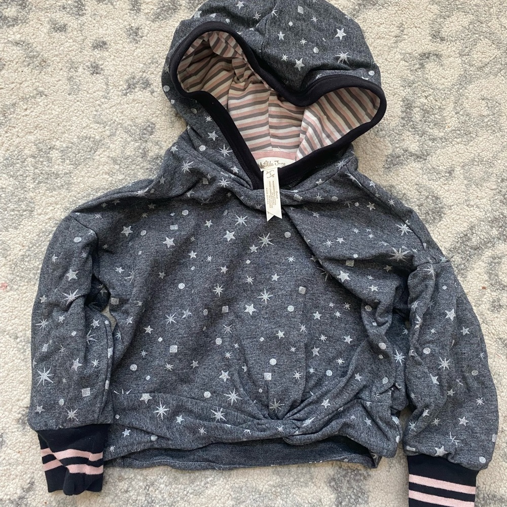 Matilda Jane size 2 gray with stars jogger jumpsuit set GUC